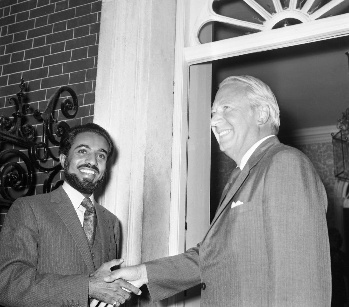 Sultan Qaboos is greeted by Britain's Prime Minister Edward Heath in London on Sept. 11, 1973. (Photo AP)