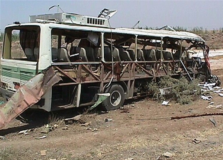 The bus carrying MEK members after the explosion
