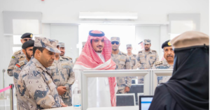 Saudi Arabia’s interior minister during his visit to the border control center in Tabuk. (SPA)