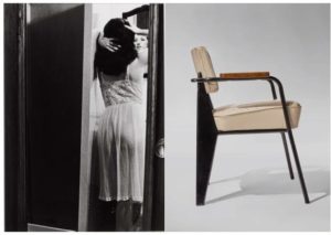 (L) Untitled Film Still #81 by Cindy Sherman, estimate $200-300,000. (R) Pair of “Direction” Armchairs Model No. 352 from Jean Prouvé, estimate $20-30,000. (Supplied)