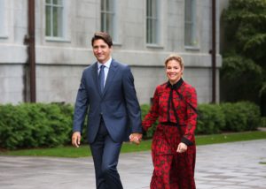 Canada's Prime Minister Justin Trudeau and his wife Sophie Gregorie Trudeau arrives at Rideau Hall in Ottawa. (AFP)