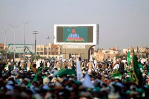 Houthi leader Abdul-Malik al-Houthi delivers a speech in the Yemeni capital Sanaa. (File photo: AFP)