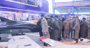 Iranian Armed Forces Chief of Staff Major General Mohammad Bagheri and other top commanders visit Iranian-made military drones in an exhibition in Semnan, Iran on January 4, 2021. (Iranian Army/WANA/Handout via Reuters)