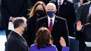 US Vice President Kamala Harris during the swearing-in ceremony, Jan. 20, 2021. (Reuters)