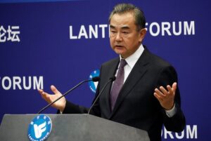 China’s State Councilor Wang Yi speaks at the Lanting Forum on “International Order and Global Governance in the Post-COVID-19 Era,” following the COVID-19 outbreak, in Beijing, on September 28, 2020. (Reuters)