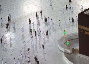 Muslims, keeping a safe social distance, perform Umrah at the Grand Mosque after Saudi authorities ease the coronavirus disease (COVID-19) restrictions, in the holy city of Mecca, Saudi Arabia. (Reuters)