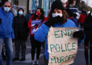 Protest in the aftermath of the death of 13-year-old-boy Adam Toledo, in Chicago. (Reuters)