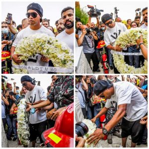 Ronaldinho laid flowers at the Beirut fire brigade headquarters 