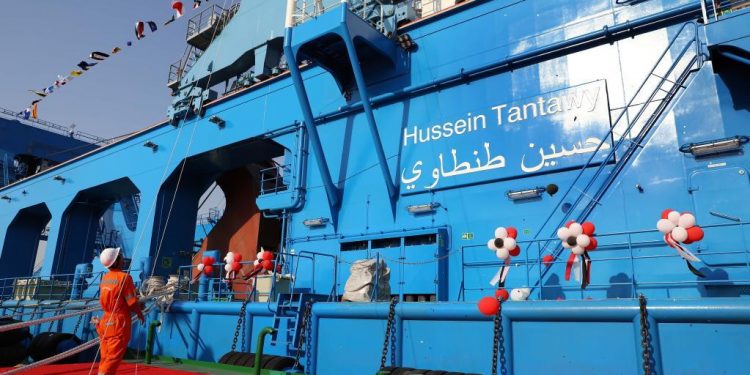 A staff member works on a cutter suction dredger in Ismailia Province