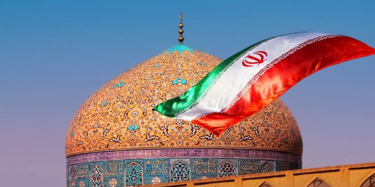 iranian flag with a mosque dom