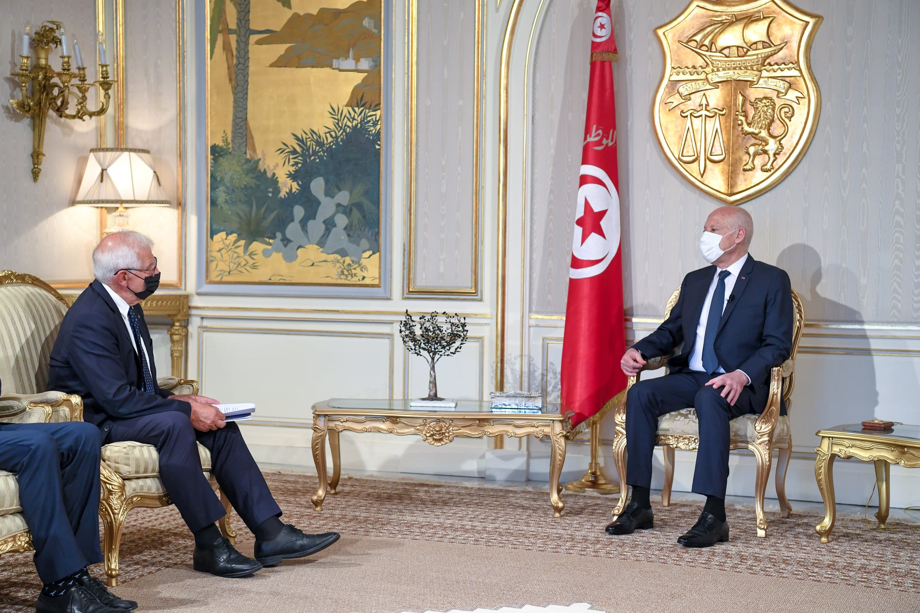 الرئيس التونسي لدى استقباله الممثل الأعلى للشؤون الخارجية والسياسة الأمنية بالاتحاد الأوروبي، جوزيب بوريل/ الرئاسة التونسية تويتر