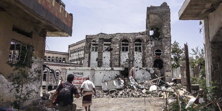 destruction in Yemen-