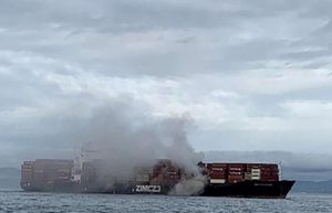 Video- Toxic gases are emitted from a burning cargo ship off the coast of K