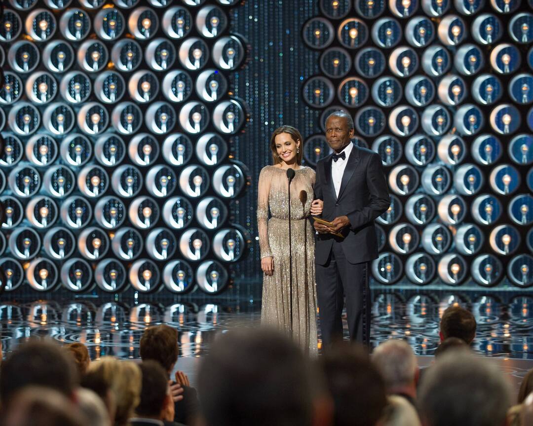 Angelina Jolie and Sidney Poitier present during the live ABC Telecast of The Oscars from the Dolby Theatre, in Hollywood, CA Sunday, March 2, 2014/The Academy Facebook page