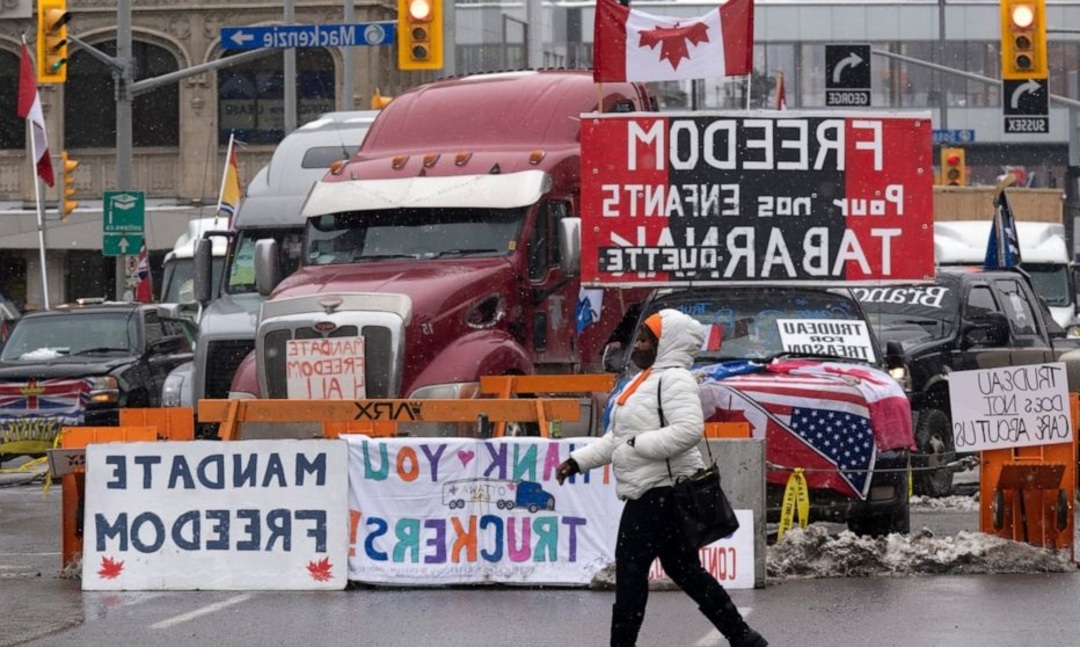 من احتجاجات سائقي الشاحنات في كندا. أوتاوا. صورة متداولة