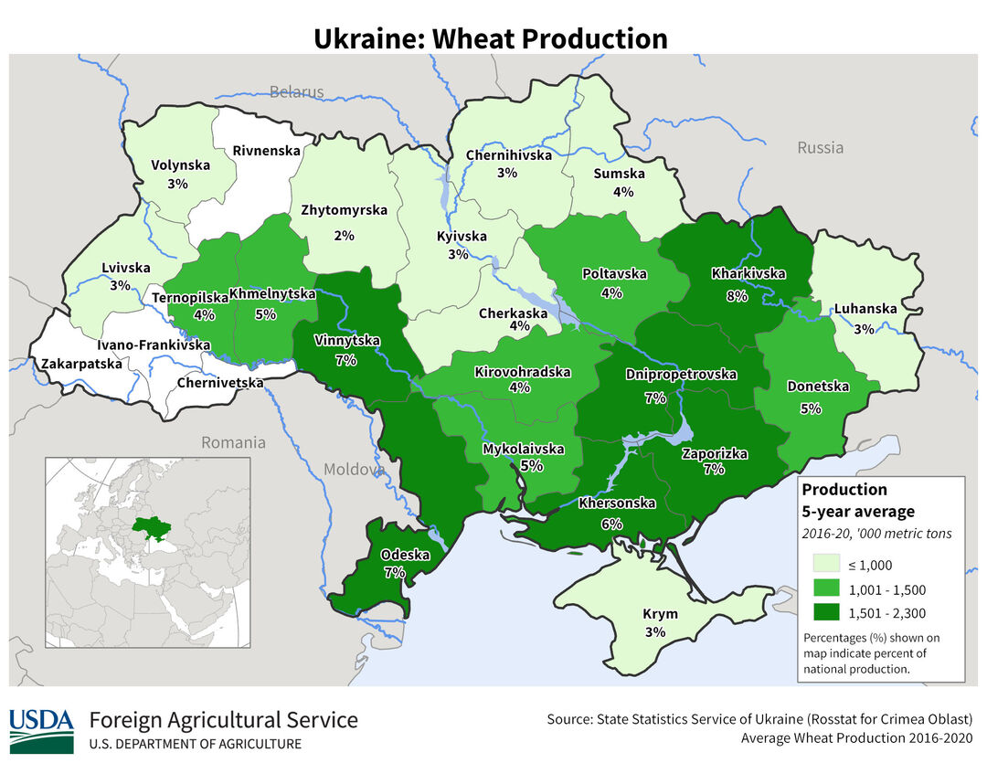 خريطة أوكرانيا توضيحية لمناطق زراعة القمح
