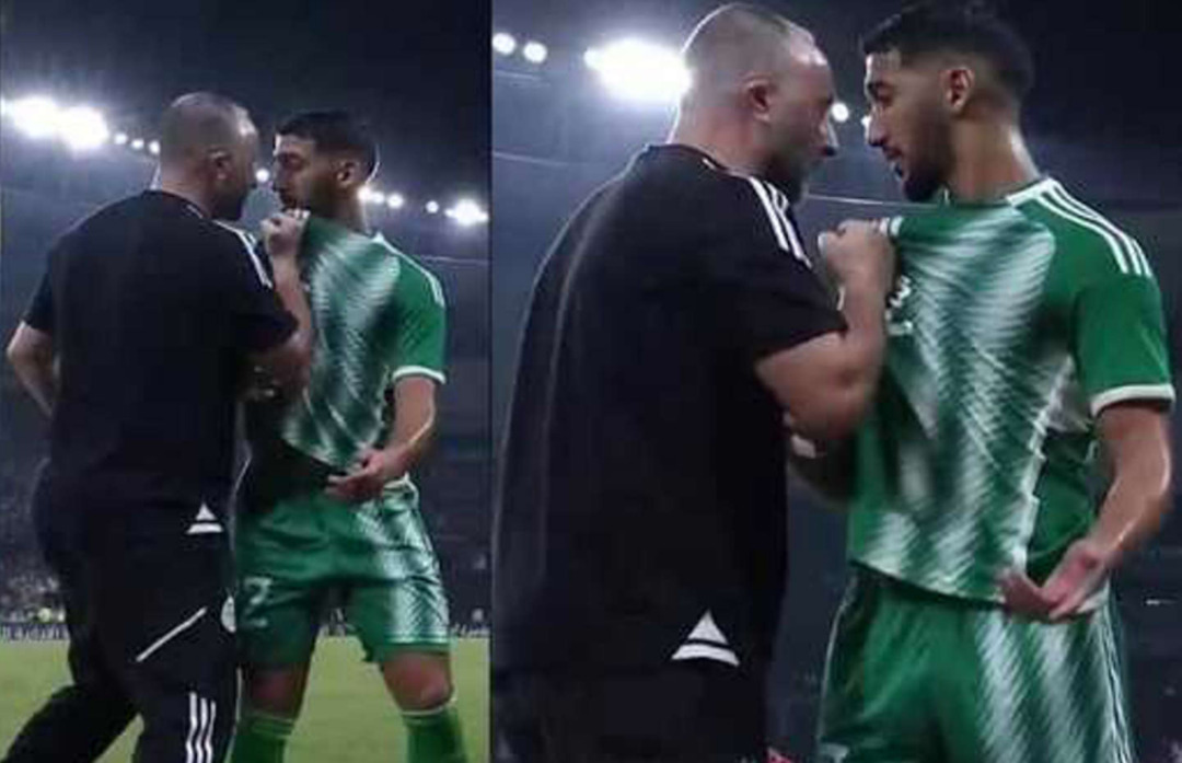 تصرف المدرب بلماضي مع لاعبه بن رحمة يشعل الجدل خلال مباراة الجزائر ومصر